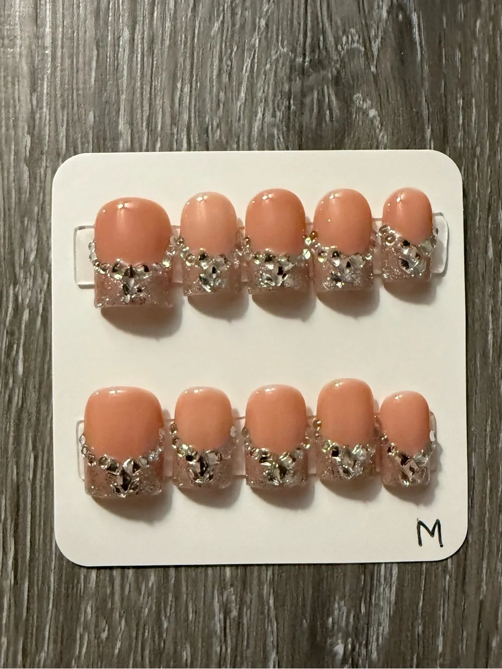 Baby Duck Nude Base Press-On Nail Set with Silver Glitter Accents